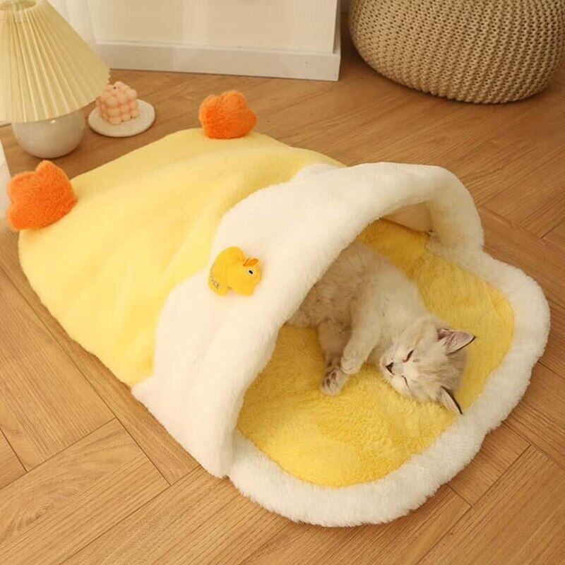 Coral Fleece Yellow Duckling Cat Bed