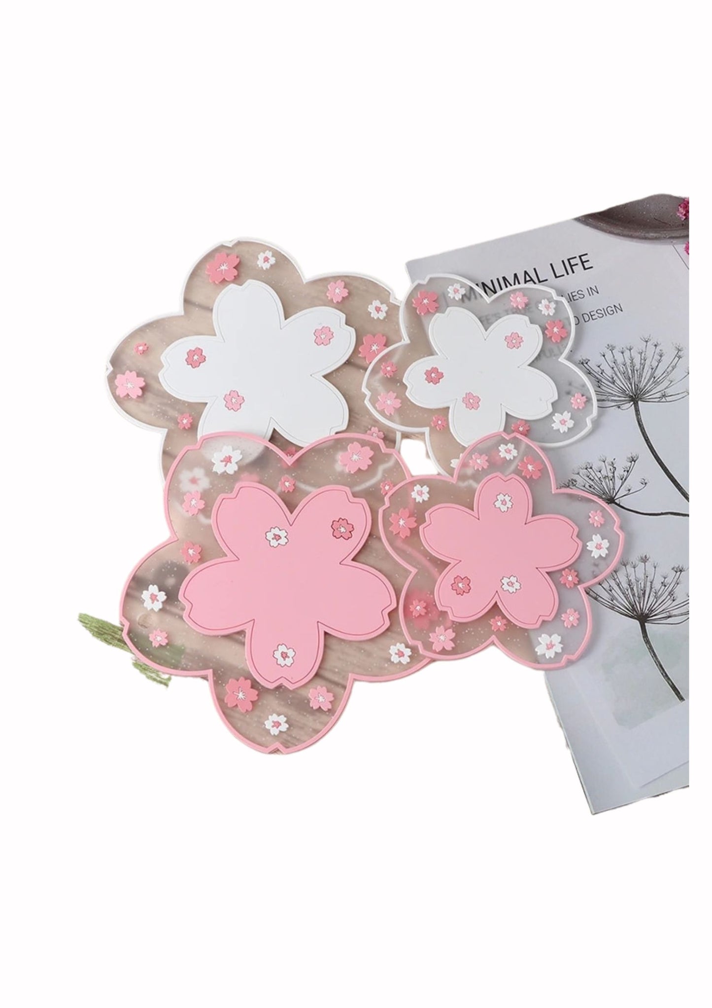 4 Table coasters- White and Pink