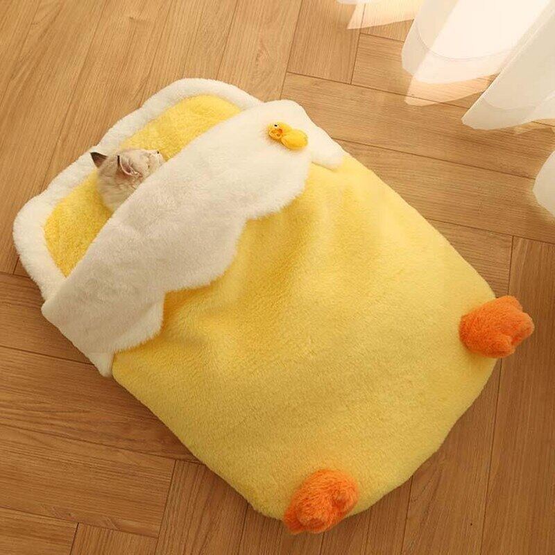 Coral Fleece Yellow Duckling Cat Bed