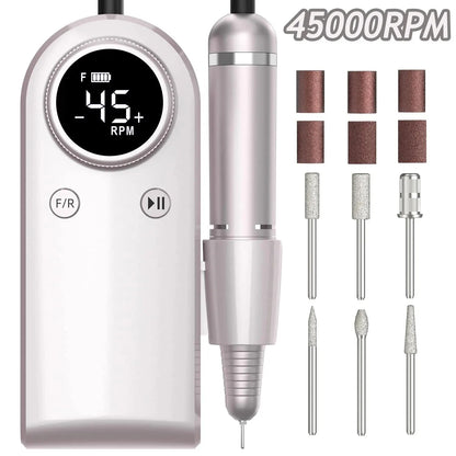 Rechargeable 45000RPM Professional Nail Drill - LCD Display, Portable Cordless Set