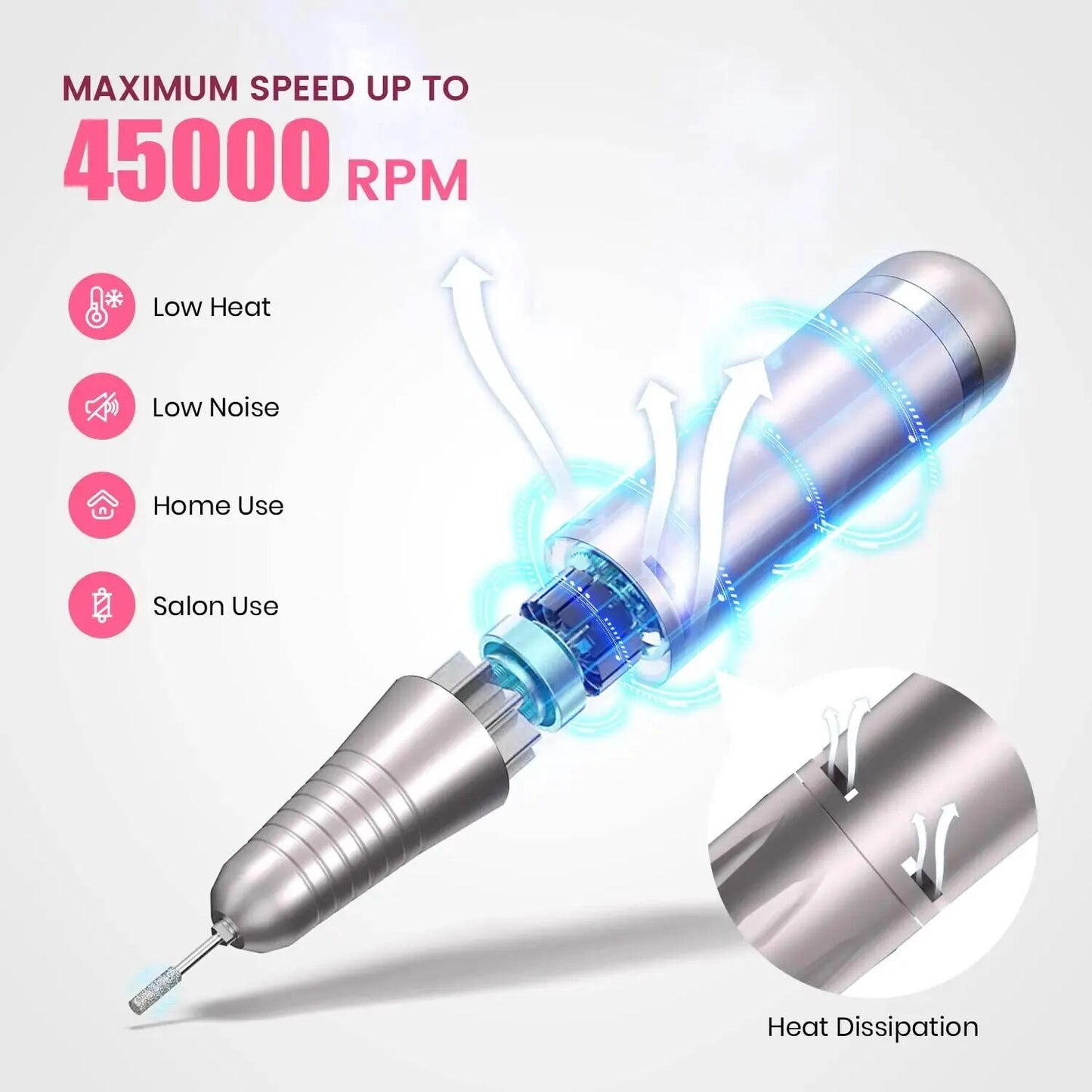 Rechargeable 45000RPM Professional Nail Drill - LCD Display, Portable Cordless Set